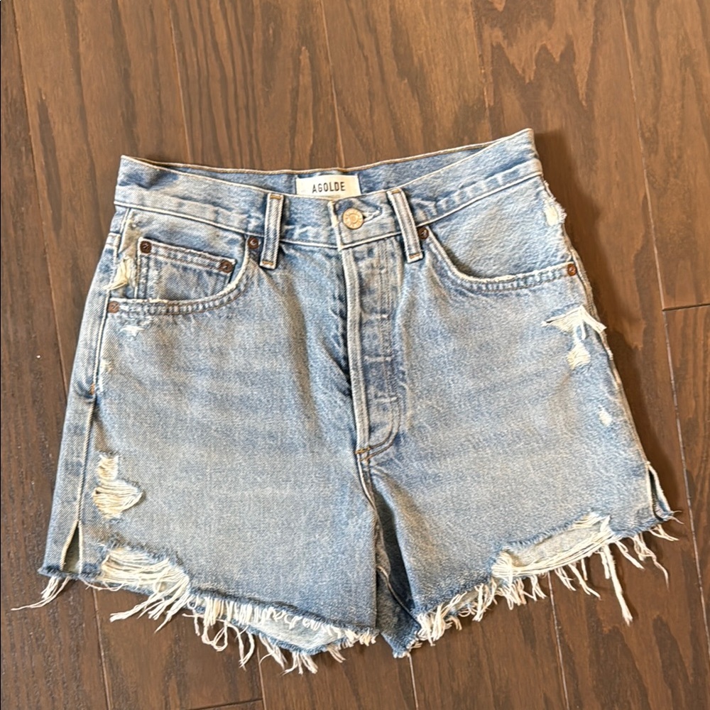 Agolde Dee Light Blue Distressed Jean Shorts